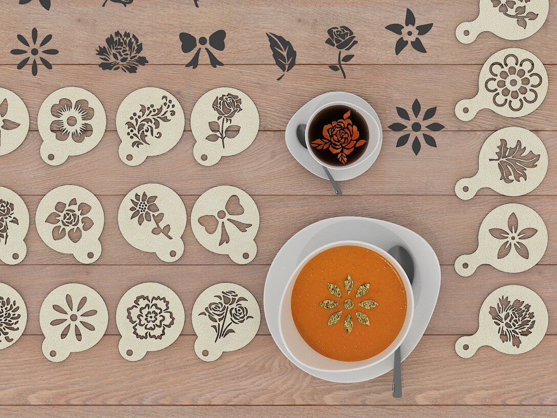 Intra απο ξύλο plywood  Χρώμα wenge 3mm-4mm πάχος - Σετ Στένσιλ καφέ / Μοτίβο Barista 254 Δίασταση 30x20 cm INTRAFABR-116643831