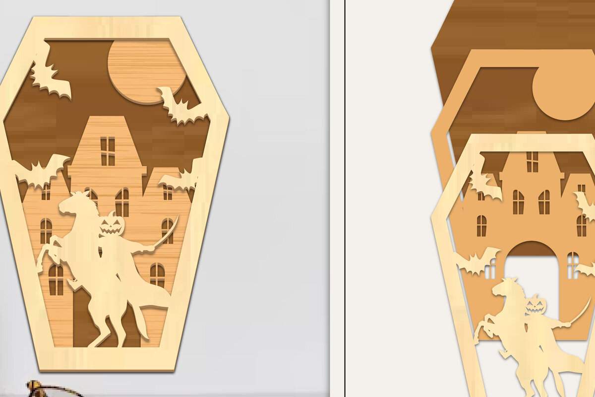 Intra απο ξύλο plywood  Χρώμα wenge 3mm-4mm πάχος - Coffin Halloween Στολίδι με Δίασταση 6x6 cm INTRAFABR-116007650