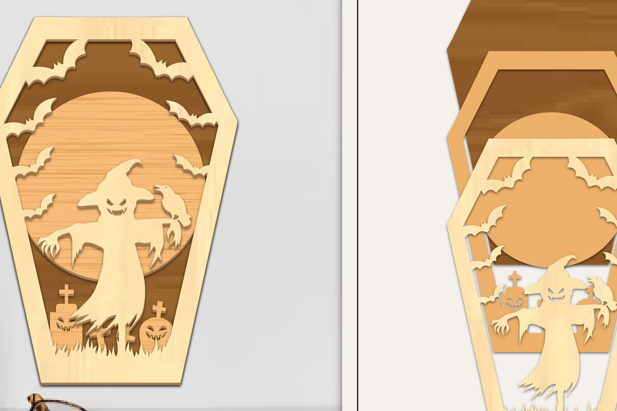 Intra απο ξύλο plywood  Χρώμα wenge 3mm-4mm πάχος - Coffin Halloween Στολίδι με Δίασταση 6x6 cm INTRAFABR-116007892