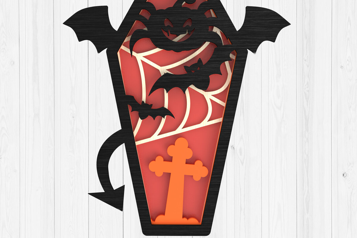 Intra απο ξύλο plywood  Χρώμα wenge 3mm-4mm πάχος - COFFIN HALLOWEEN Δίασταση 15x15 cm INTRAFABR-116644843