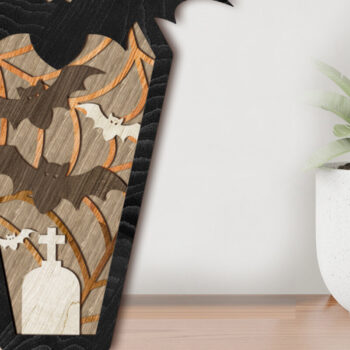 Intra απο ξύλο plywood  Χρώμα wenge 3mm-4mm πάχος - Φέρετρο με νυχτερίδα αποκριάτικη διακόσμηση Δίασταση 8x13 cm INTRAFABR-116644821 - Image 1