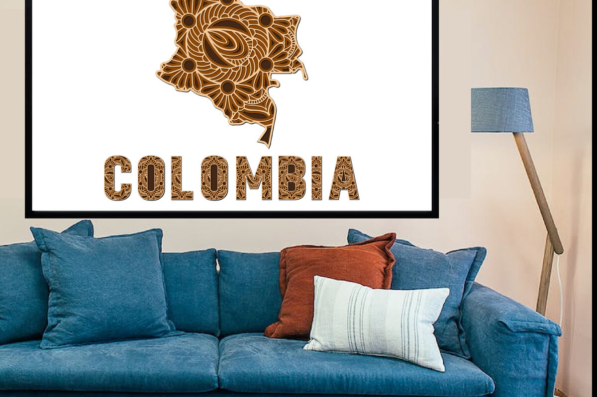 Intra απο ξύλο plywood  Χρώμα wenge 3mm-4mm πάχος - Ξύλινος χάρτης της χώρας Mandala της Κολομβίας Δίασταση 30x30 cm INTRAFABR-117772579