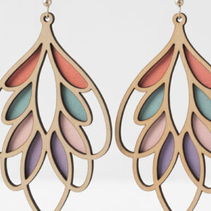 Intra απο ξύλο plywood  Χρώμα wenge 3mm-4mm πάχος - Πολύχρωμα πουπουλένια σκουλαρίκια Δίασταση 3x3 cm INTRAFABR-25547966