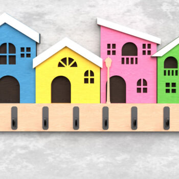 Intra απο ξύλο plywood  Χρώμα wenge 3mm-4mm πάχος - Colorful Town Keyhold - Δίασταση 30x20 cm INTRAFABR-56905453 - Image 1