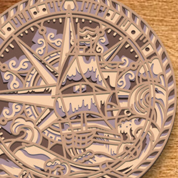 Intra απο ξύλο plywood Χρώμα wenge 3mm-4mm πάχος - Compass Mandala Multilayer /3D Δίασταση 30x30 cm INTRAFABR-61592793 - Image 1