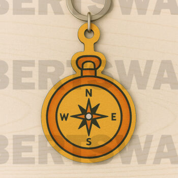 Intra απο ξύλο plywood  Χρώμα wenge 3mm-4mm πάχος - Μπρελόκ πυξίδας Δίασταση 4x4 cm INTRAFABR-62539072 - Image 1