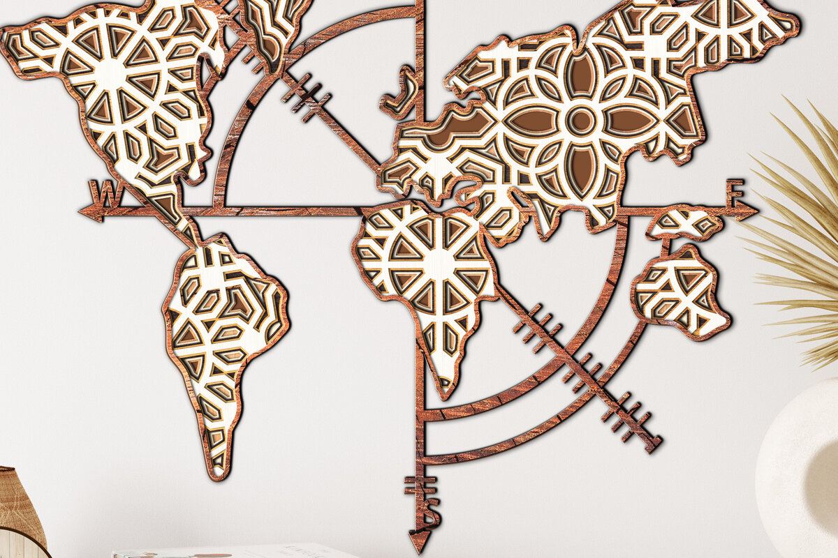 Intra απο ξύλο plywood  Χρώμα wenge 3mm-4mm πάχος - με λέιζερ πολλαπλών επιπέδων χάρτη πυξίδας Δίασταση 24x28 cm INTRAFABR-25463866