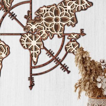 Intra απο ξύλο plywood Χρώμα wenge 3mm-4mm πάχος - με λέιζερ πολλαπλών επιπέδων χάρτη πυξίδας Δίασταση 24x28 cm INTRAFABR-25463866 - Image 2