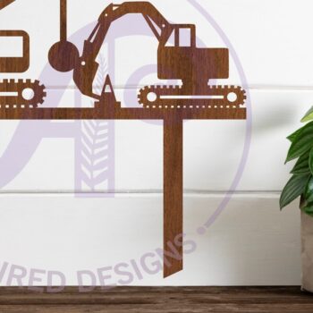 Intra απο ξύλο plywood  Χρώμα wenge 3mm-4mm πάχος - Construction Scene Cake Topper Laser Δίασταση 30x20 cm INTRAFABR-106701929 - Image 1