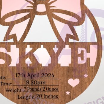 Intra απο ξύλο plywood Χρώμα wenge 3mm-4mm πάχος - Coquette Bow Νεογέννητο Στατιστικά μωρού, Γέννηση Δίασταση 30x20 cm INTRAFABR-101051702 - Image 1