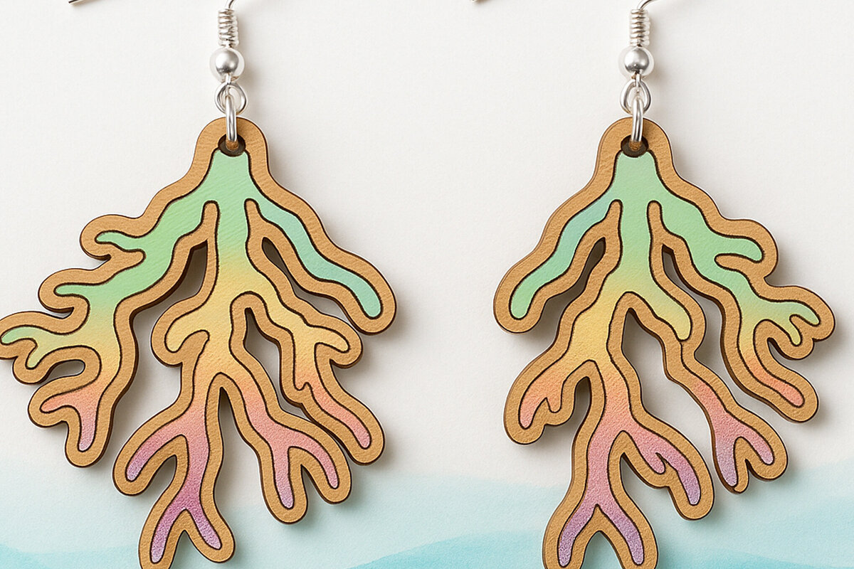 Intra απο ξύλο plywood  Χρώμα wenge 3mm-4mm πάχος - Κοραλί Σκουλαρίκια Δίασταση 3x3 cm INTRAFABR-39063536