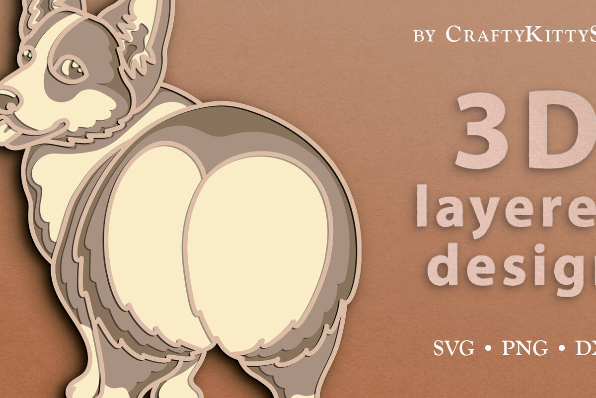 Intra απο ξύλο plywood  Χρώμα wenge 3mm-4mm πάχος - κοπής Corgi Dog Butt 3D Layer Δίασταση 30x20 cm INTRAFABR-16033361