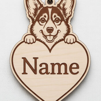 Intra απο ξύλο plywood  Χρώμα wenge 3mm-4mm πάχος - Μπρελόκ Corgi Dog Δίασταση 4x4 cm INTRAFABR-104354378 - Image 1