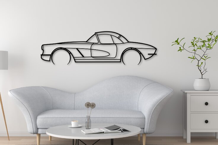 Intra απο ξύλο plywood  Χρώμα wenge 3mm-4mm πάχος - Πρότυπο αυτοκινήτου κοπής λέιζερ Corvette C1 Δίασταση 20x20 cm INTRAFABR-107016880