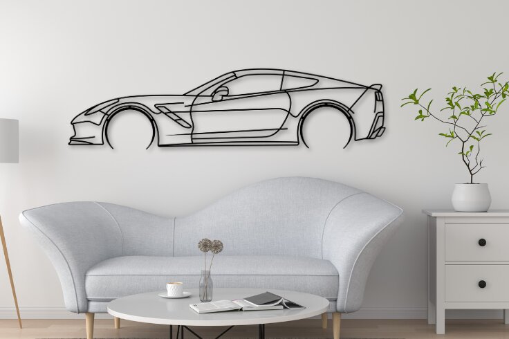 Intra απο ξύλο plywood  Χρώμα wenge 3mm-4mm πάχος - Corvette C7 Car Silhouette Δίασταση 20x20 cm INTRAFABR-109445944