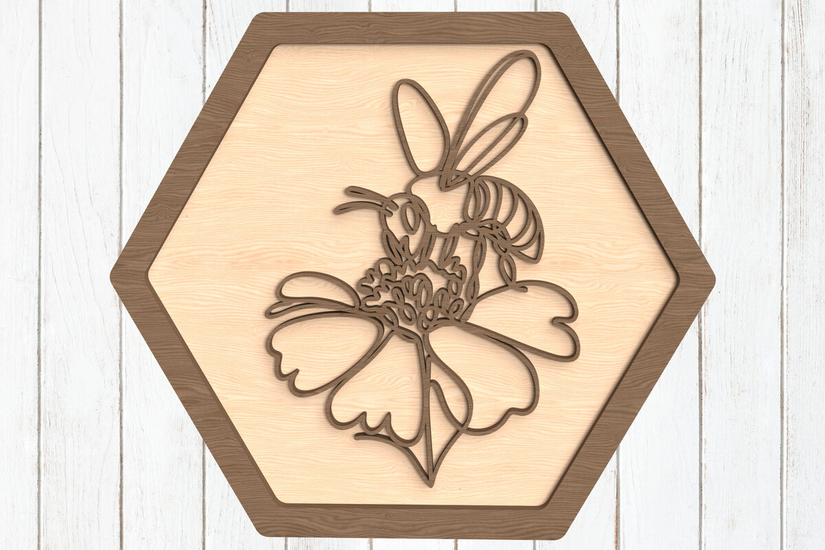 Intra απο ξύλο plywood  Χρώμα wenge 3mm-4mm πάχος - Cosmos Bloom and Bee Δίασταση 6x6 cm INTRAFABR-118044894
