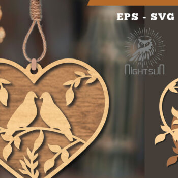 Intra απο ξύλο plywood  Χρώμα wenge 3mm-4mm πάχος - Στολίδι Couple Birds 2 Δίασταση 6x6 cm INTRAFABR-29626944 - Image 1