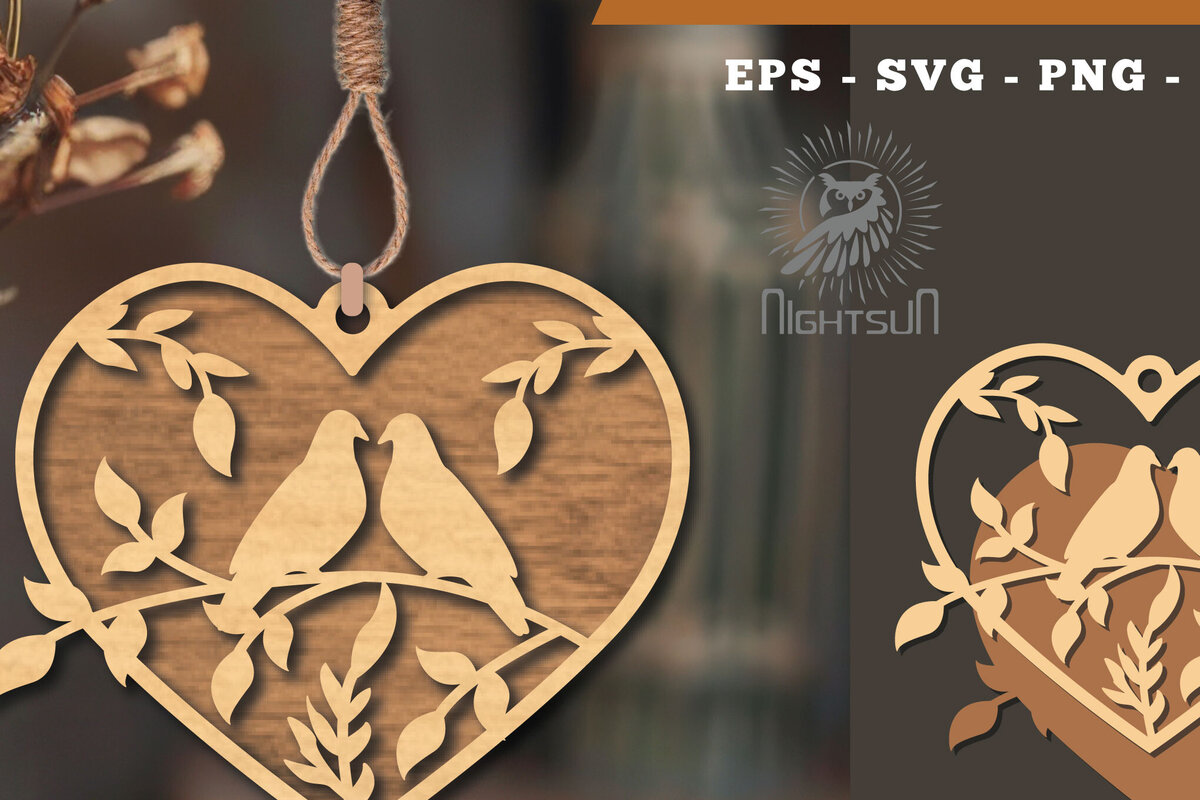 Intra απο ξύλο plywood  Χρώμα wenge 3mm-4mm πάχος - Στολίδι Couple Birds 2 Δίασταση 6x6 cm INTRAFABR-29626944