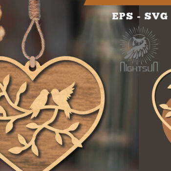 Intra απο ξύλο plywood Χρώμα wenge 3mm-4mm πάχος - Στολίδι κοπής με λέιζερ Couple Birds 4 Δίασταση 6x6 cm INTRAFABR-119716293 - Image 1