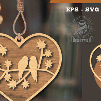 Intra απο ξύλο plywood Χρώμα wenge 3mm-4mm πάχος - Στολίδι κοπής με λέιζερ Couple Birds 6 Δίασταση 6x6 cm INTRAFABR-121524175 - Image 1