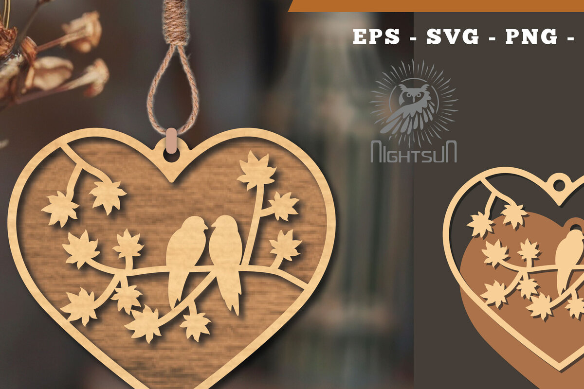 Intra απο ξύλο plywood  Χρώμα wenge 3mm-4mm πάχος - Στολίδι κοπής με λέιζερ Couple Birds 6 Δίασταση 6x6 cm INTRAFABR-121524175