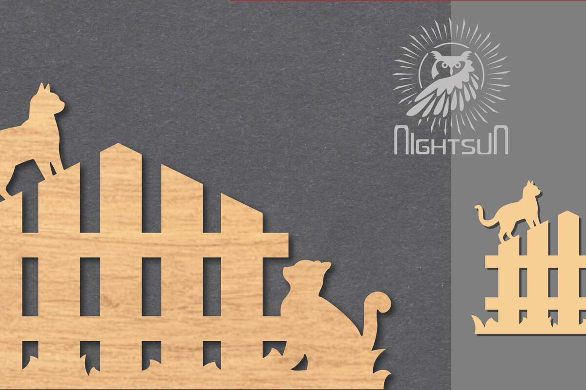 Intra απο ξύλο plywood  Χρώμα wenge 3mm-4mm πάχος - Ζευγάρι γάτα στο φράχτη Δίασταση 20x20 cm INTRAFABR-61660626