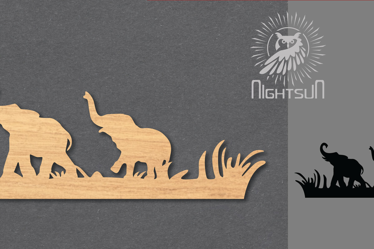 Intra απο ξύλο plywood  Χρώμα wenge 3mm-4mm πάχος - Διακόσμηση κοπής με λέιζερ για ζευγάρια ελέφαντα 2 Δίασταση 20x20 cm INTRAFABR-96130134