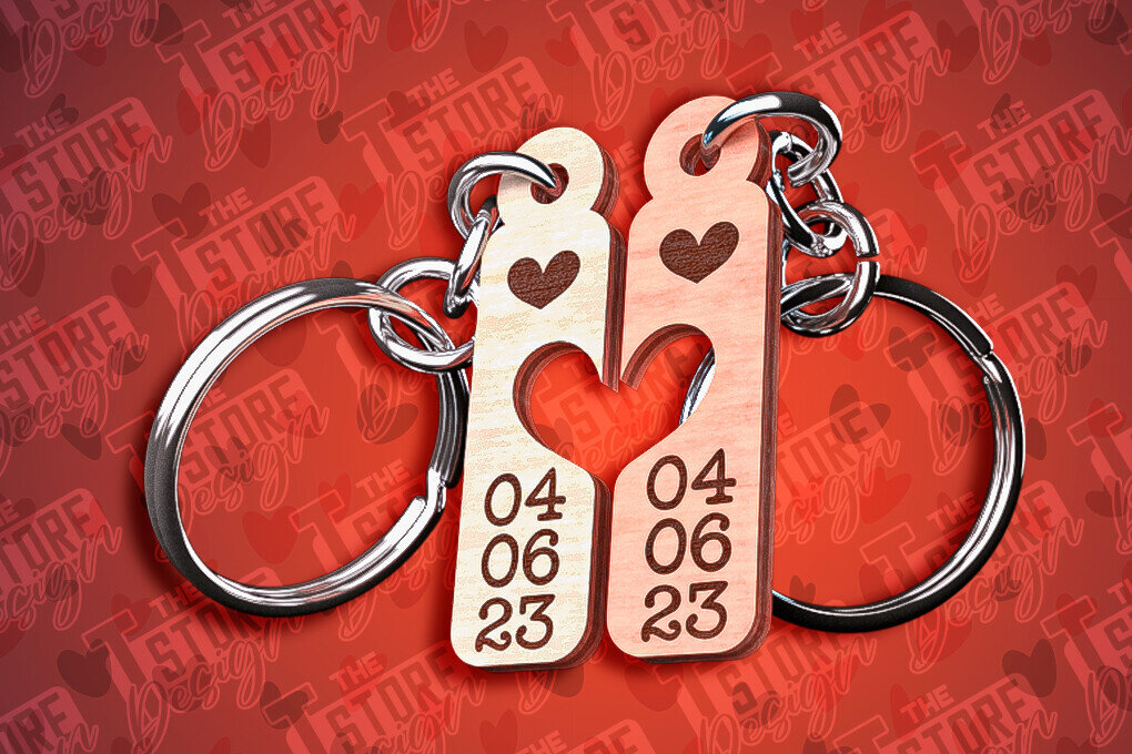 Intra απο ξύλο plywood  Χρώμα wenge 3mm-4mm πάχος - Μπρελόκ Καρδιά Ζευγαριού | Δίασταση 4x4 cm INTRAFABR-121534556