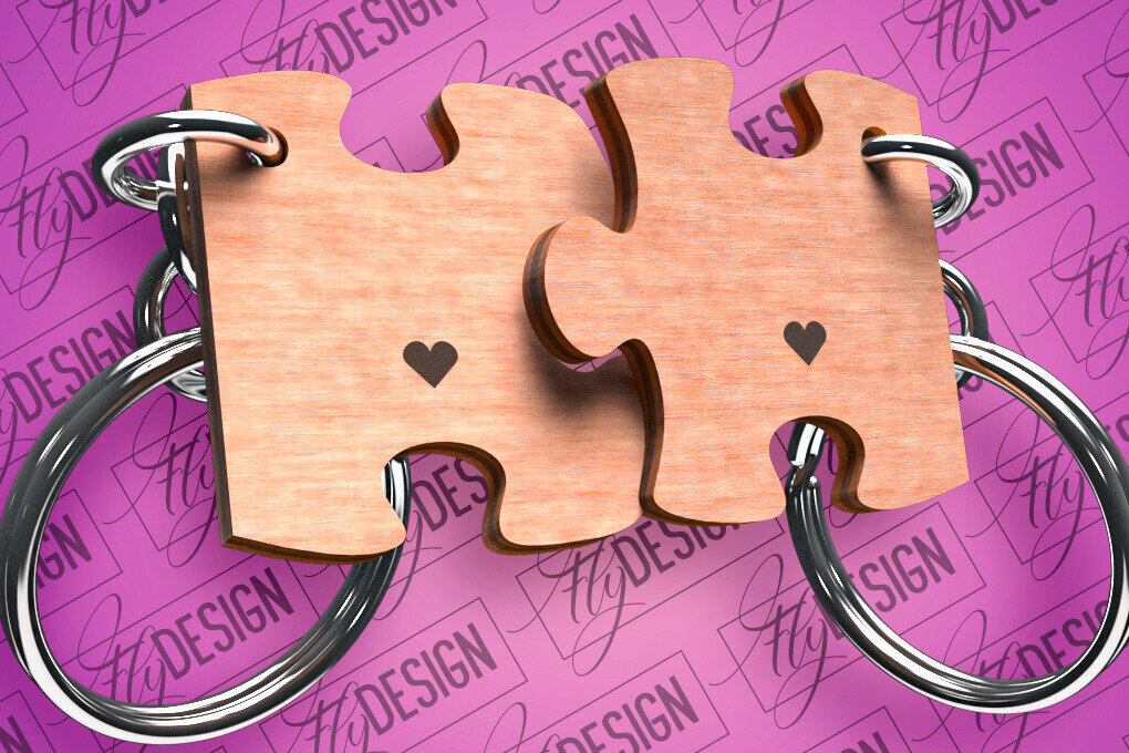 Intra απο ξύλο plywood  Χρώμα wenge 3mm-4mm πάχος - Μπρελόκ Καρδιά Ζευγαριού | Δίασταση 4x4 cm INTRAFABR-95748478