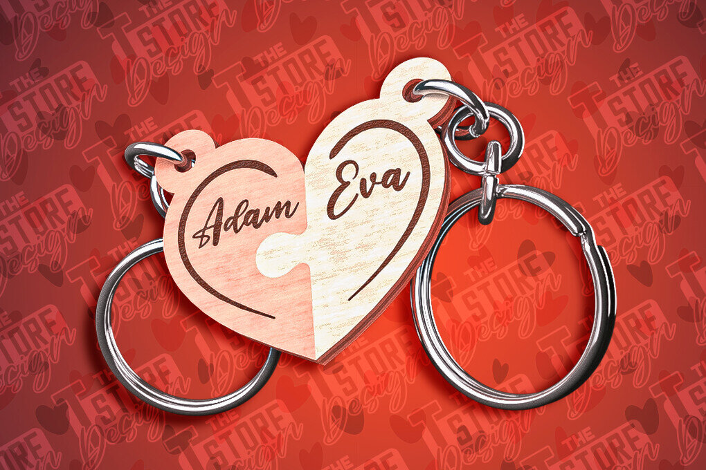 Intra απο ξύλο plywood  Χρώμα wenge 3mm-4mm πάχος - Μπρελόκ Καρδιά Ζευγαριού | Δίασταση 4x4 cm INTRAFABR-53361987