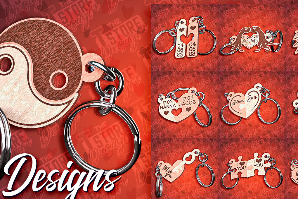 Intra απο ξύλο plywood  Χρώμα wenge 3mm-4mm πάχος - Μπρελόκ Καρδιά Ζευγαριού | Δίασταση 4x4 cm INTRAFABR-86231466