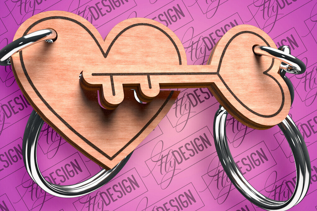 Intra απο ξύλο plywood  Χρώμα wenge 3mm-4mm πάχος - Μπρελόκ Καρδιά Ζευγαριού | Δίασταση 4x4 cm INTRAFABR-112866010