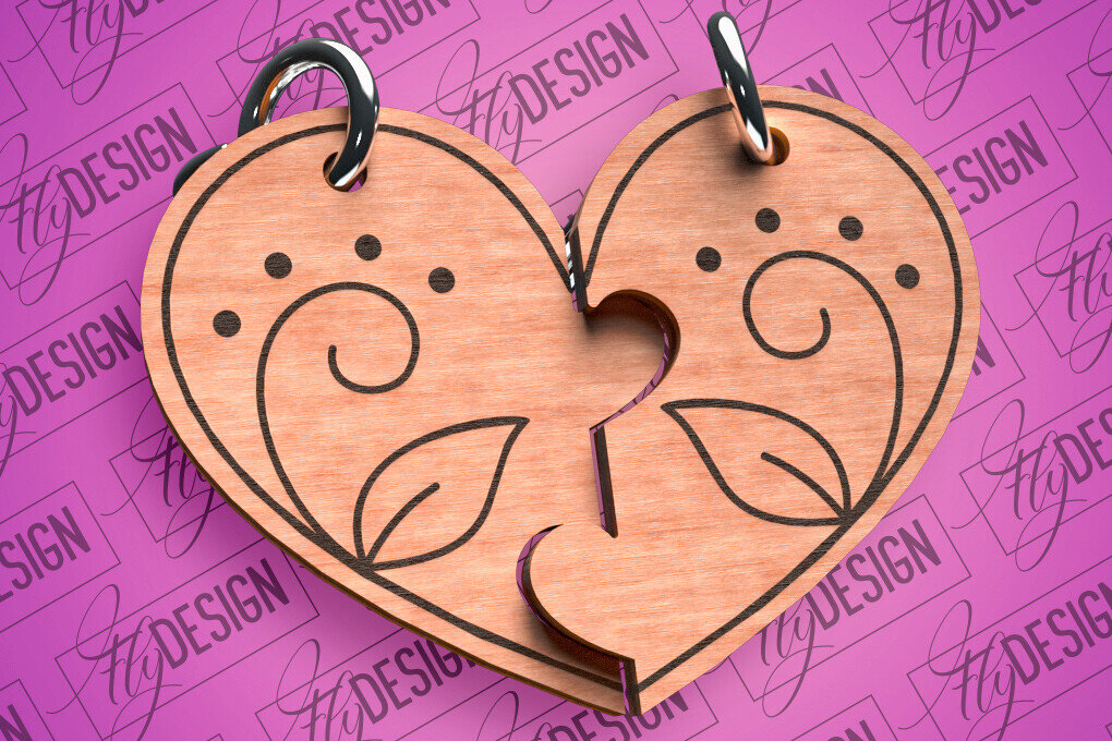 Intra απο ξύλο plywood  Χρώμα wenge 3mm-4mm πάχος - Μπρελόκ Καρδιά Ζευγαριού | Δίασταση 4x4 cm INTRAFABR-112865644