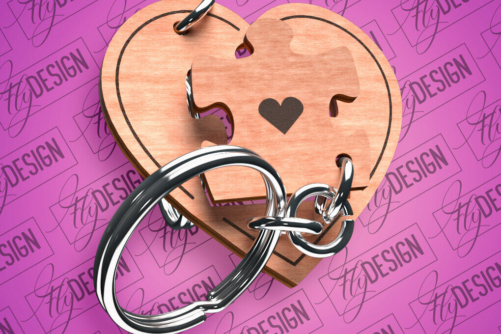 Intra απο ξύλο plywood  Χρώμα wenge 3mm-4mm πάχος - Μπρελόκ Καρδιά Ζευγαριού | Δίασταση 4x4 cm INTRAFABR-112865970