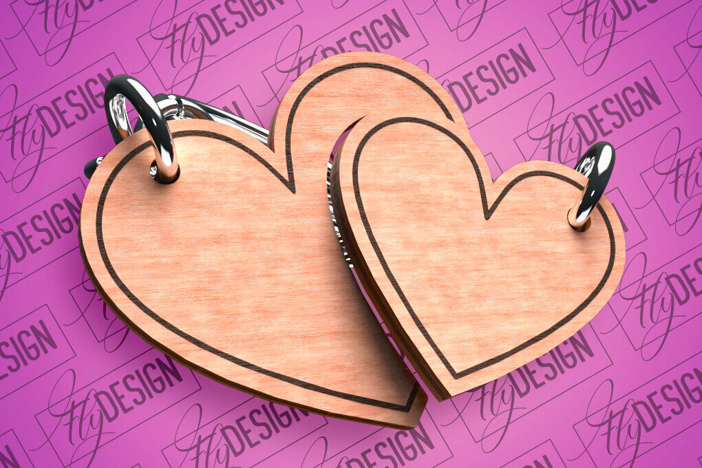 Intra απο ξύλο plywood  Χρώμα wenge 3mm-4mm πάχος - Μπρελόκ Καρδιά Ζευγαριού | Δίασταση 4x4 cm INTRAFABR-53098318