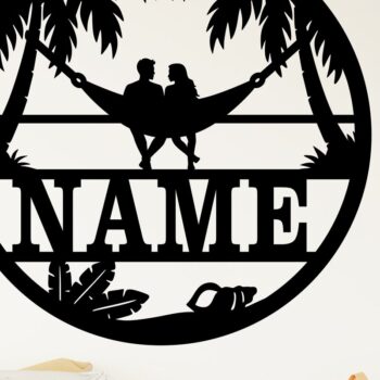 Intra απο ξύλο plywood  Χρώμα wenge 3mm-4mm πάχος - Ζευγάρι στην αιώρα στην παραλία με θέμα το όνομα Δίασταση 30x20 cm INTRAFABR-48455097 - Image 2