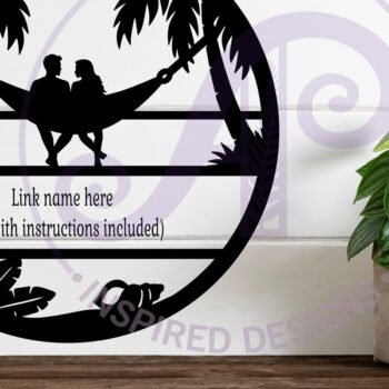 Intra απο ξύλο plywood  Χρώμα wenge 3mm-4mm πάχος - Ζευγάρι στην αιώρα στην παραλία με θέμα το όνομα Δίασταση 30x20 cm INTRAFABR-48455097 - Image 3