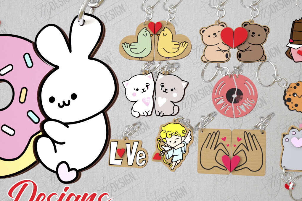 Intra απο ξύλο plywood  Χρώμα wenge 3mm-4mm πάχος - Δέσμη Μπρελόκ Ζευγαριού | Ιδέα δώρου | CNC Δίασταση 4x4 cm INTRAFABR-111269776