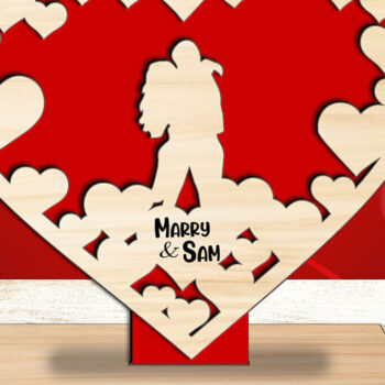 Intra απο ξύλο plywood Χρώμα wenge 3mm-4mm πάχος - Ζευγάρι αγάπης για την ημέρα του Αγίου Βαλεντίνου Δίασταση 20x20 cm INTRAFABR-110273747 - Image 2