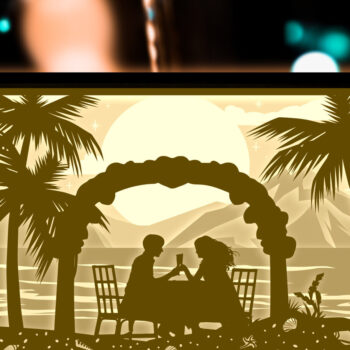 Intra απο ξύλο plywood  Χρώμα wenge 3mm-4mm πάχος - Ζευγάρι σε χαρτί παραλίας κομμένο φωτιστικό κουτί Δίασταση 20x20 cm INTRAFABR-56194297 - Image 3