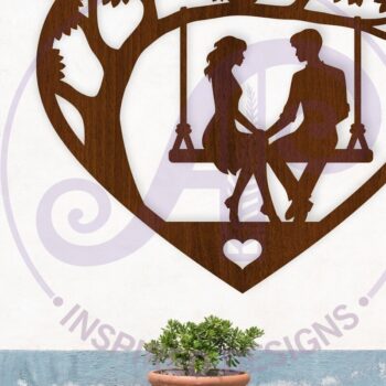 Intra απο ξύλο plywood Χρώμα wenge 3mm-4mm πάχος - Ζευγάρι στο λέιζερ σημαδιών τοίχου Swing Heart Δίασταση 20x20 cm INTRAFABR-56194539 - Image 1