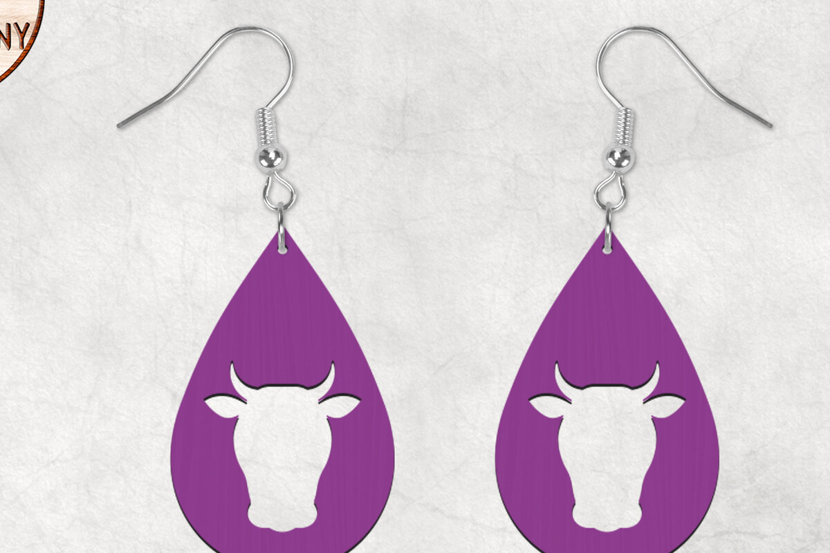 Intra απο ξύλο plywood  Χρώμα wenge 3mm-4mm πάχος - Σκουλαρίκια Boho Cow Δίασταση 3x3 cm INTRAFABR-89521140