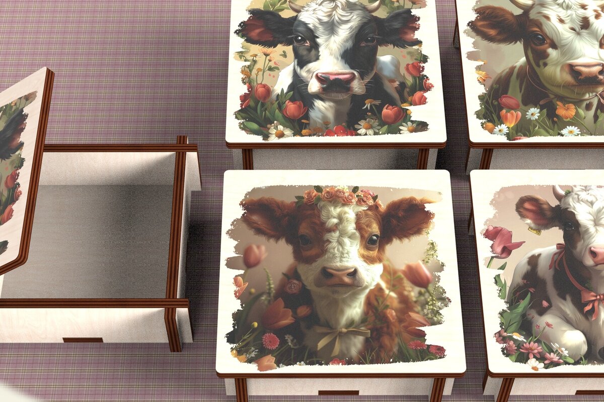 Intra απο ξύλο plywood  Χρώμα wenge 3mm-4mm πάχος - Cow Box + 4 PNG για Εξάχνωση Δίασταση 9x9 cm INTRAFABR-89520804