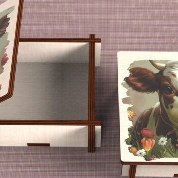 Intra απο ξύλο plywood  Χρώμα wenge 3mm-4mm πάχος - Cow Box + 4 PNG για Εξάχνωση Δίασταση 9x9 cm INTRAFABR-89520804 - Image 4