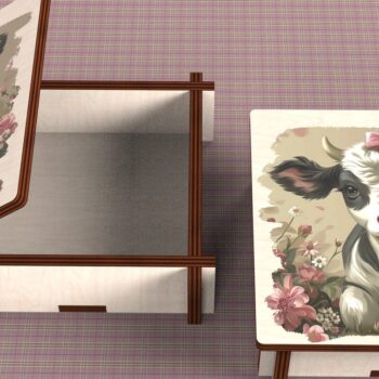 Intra απο ξύλο plywood  Χρώμα wenge 3mm-4mm πάχος - Cow Box + 4 PNG για Εξάχνωση Δίασταση 9x9 cm INTRAFABR-88218828 - Image 5