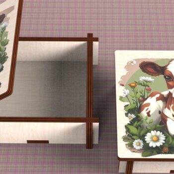 Intra απο ξύλο plywood  Χρώμα wenge 3mm-4mm πάχος - Cow Box + 4 PNG για Εξάχνωση Δίασταση 9x9 cm INTRAFABR-55388219 - Image 2