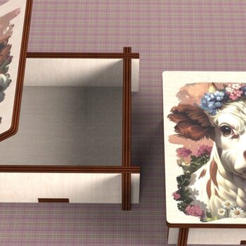 Intra απο ξύλο plywood  Χρώμα wenge 3mm-4mm πάχος - Cow Box + 4 PNG για Εξάχνωση Δίασταση 9x9 cm INTRAFABR-57131890 - Image 4