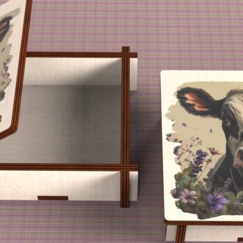 Intra απο ξύλο plywood  Χρώμα wenge 3mm-4mm πάχος - Cow Box + 4 PNG για Εξάχνωση Δίασταση 9x9 cm INTRAFABR-56564384 - Image 2