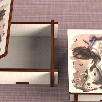 Intra απο ξύλο plywood  Χρώμα wenge 3mm-4mm πάχος - Cow Box + 4 PNG για Εξάχνωση Δίασταση 9x9 cm INTRAFABR-57620118 - Image 2