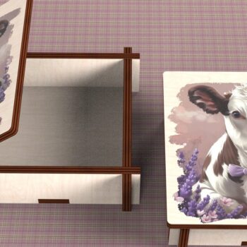 Intra απο ξύλο plywood  Χρώμα wenge 3mm-4mm πάχος - Cow Box + 4 PNG για Εξάχνωση Δίασταση 9x9 cm INTRAFABR-57620118 - Image 3